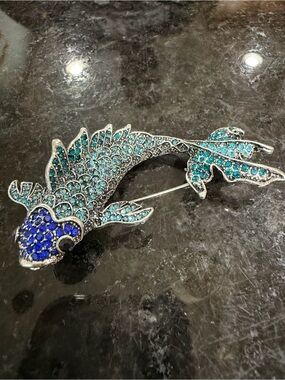 Koi Fish Crystal Pin Brooch in Blue and Teal